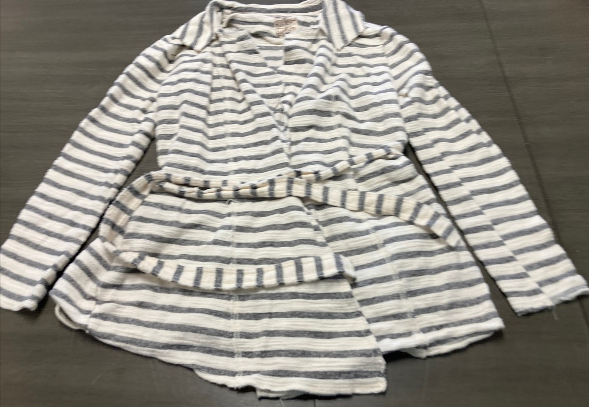 Tulle Original Clothing Women White Gray Stripe Pocket Tie Waist Jacket  Size M