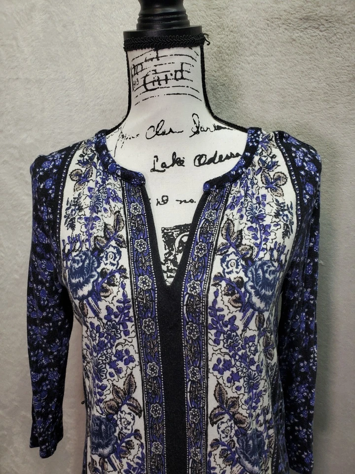 Vestido Vaina Lucky Brand Mujer Pequeño Multicolor Floral Algodón Manga Larga Cuello en V Foto 4 de 4
