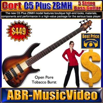 Cort ACTION DLXV PLUS 5 String Bass Guitar. (Cherry Red Sunburst