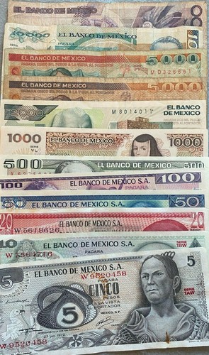 MEXICO SET 21 BANKNOTES LOT 70'S 1914 1 5 10 20 50 100 500 1000 pesos Collection - Picture 3 of 10