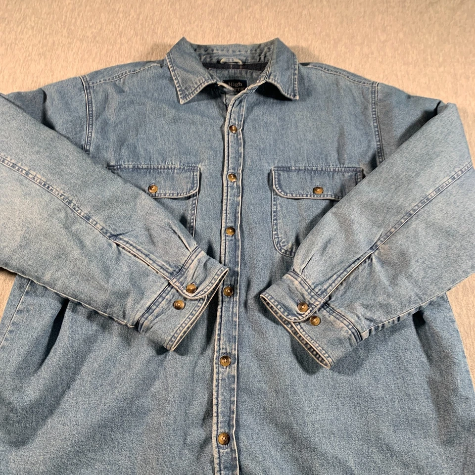 High Sierra Denim Shirt Mens XL Blue Button Up Long Sleeve Fleece Lined Workwear - Image 2 of 4