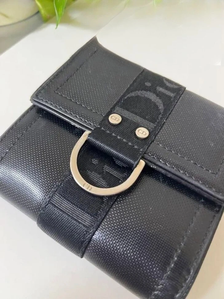 Christian Dior Portefeuille Tri Fold Logo Unisexe Jersey Matière Noir Occasion