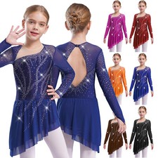 Girls Figure Skating Lyrical Cutout Back Dress Figure Ice Skating Leotard Dress
