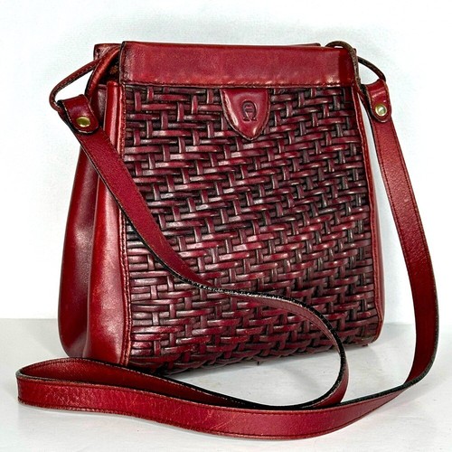 Etienne Aigner Vintage Leather Crossbody Basket Weave Handbag Preppy