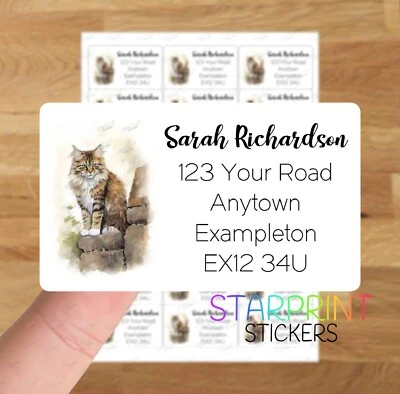 Maine Coon Cat Personalised Address Labels,Stickers, Sticky Present, Post Letter