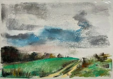 Franz Ehmke *1928-2018 Berlin Pastel Field Path to Schönfließ Landscape Sign