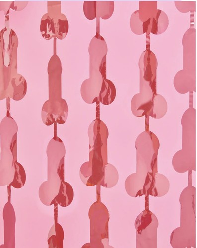 Rose Gold Bachelorette Party Penis Foil Curtain 2 Pcs 3x7 ft Metallic Fringe - Picture 1 of 5