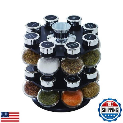 Kamenstein 16 Jar Ellington Revolving Countertop Spice Rack with Lift and Pou