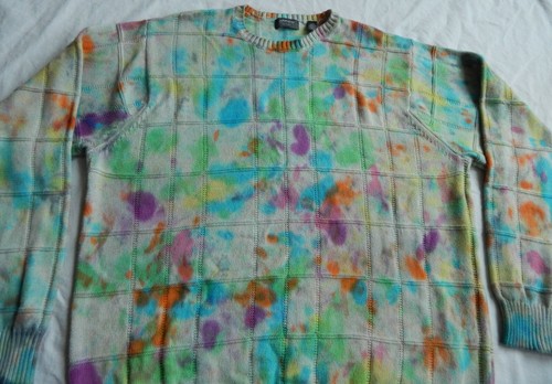 Tie Dye Pink Rainbow Dots Crew Neck Sweater - Large Mens Cotton Hand Made - Picture 3 of 3
