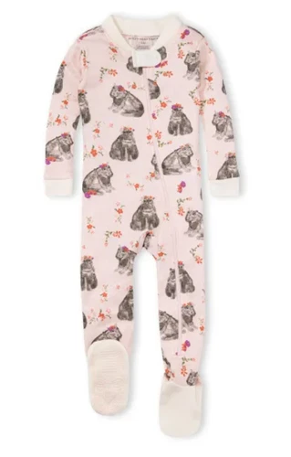 Burt's Bees Baby 18 Months Organic Cotton Hippie Hippos Footed Pajamas