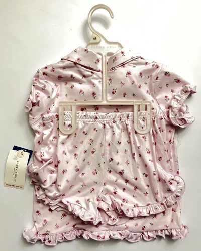 Laura Ashley 2-piece Girl’s Pajamas + Hair scrunchie (Flower pattern) sz 4T, New - Picture 4 of 5