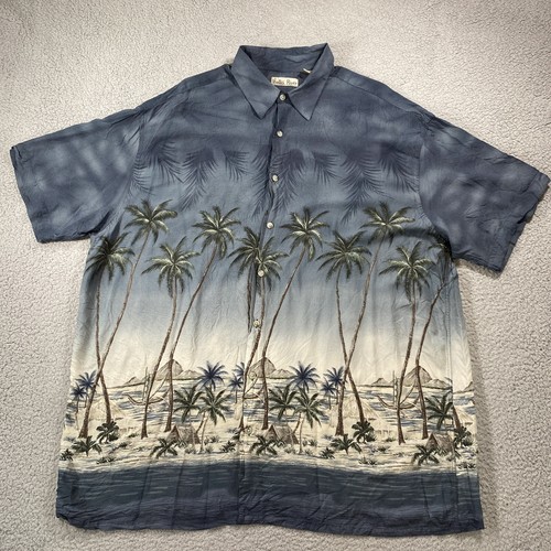 Hollis River Hawaiian Aloha Shirt Mens XXL Palm Trees 100% Rayon