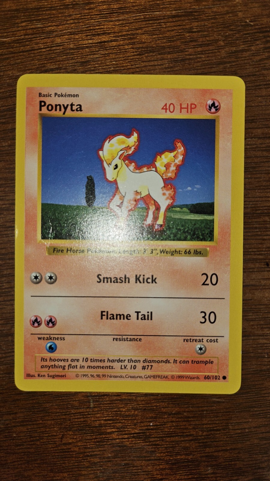 Pokemon Ponyta Shadowless Base Set Common 60/102 MP WOTC 1999