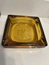 Ashtray Dark Amber Brown Glass Cigarette 6" Square Engraved Mancave Vintage 