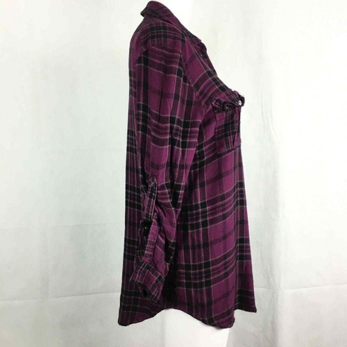Intro Hemd Damen Gr. S lila schwarz kariert Viskose Flanell Knopfleiste Tunika Top - Bild 2 von 7