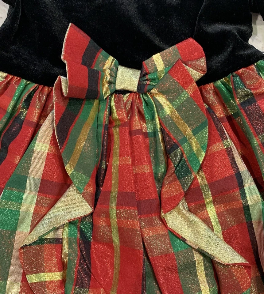Vestido de festa novo com etiquetas Bonnie bebê meninas veludo preto/vermelho xadrez tartan MSRP $58 - Imagem 4 de 4