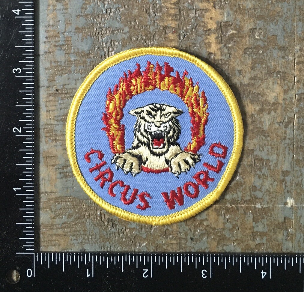 Vintage CIRCUS WORLD Tiger Fire Baraboo Wisconsin Travel Souvenir Iron-On Patch