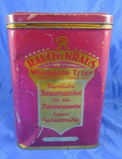 alte Blechdose "Rauch & Kraus" Wiesbaden Trier Fleischerei Gew&uuml;rz  Kolonialwaren