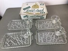 8 vtg Anchor Hocking Colonial Lady Circles Pattern Glass Serva-Snack Set w/ Box