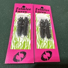 2 Vintage Felmlee Rubber Helgramite Lure 19BK Medium 1 Rigged 1 Extra Body/Pack