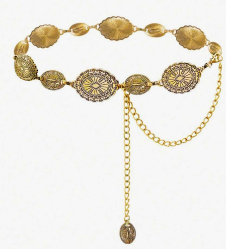 CHAIN BELT- Western Chain Belt Body Chain Gold Tone Pendant Fashion Metal Waist