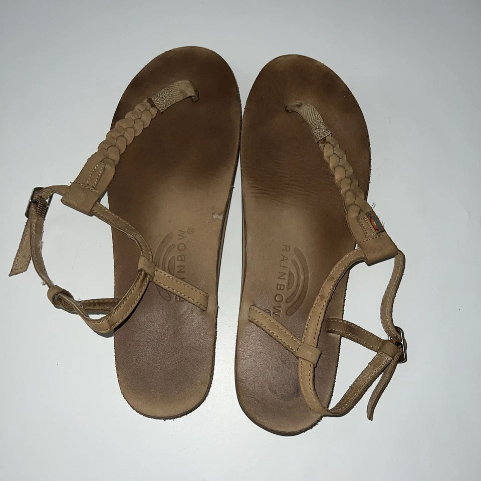 Sandalias para mujer Rainbow talla 10 T. correa bronceada coqueta cuero trenzado Foto 2 de 4
