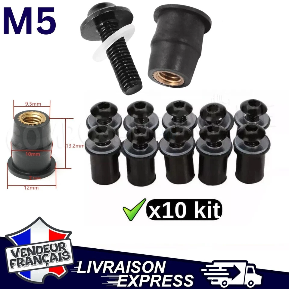 10 VIS ÉCROU M5 FIXATION UNIVERSELLE BULLE MOTO BUGGY CARÉNAGE YAMAHA (10x2176) - Photo 1/1