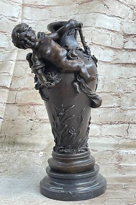 Klassisch Französisch Bronze Empire Cherub Vase Amphore Urns , Signierte: Thomas