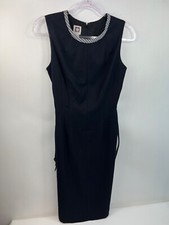 ANNE KLEIN - Black Belted Dress Sheath Women’s Size 6 Houndstooth Rim On Neck