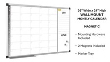 Magnetic Whiteboard Dry Erase Board 36"x24" Wall Mount Calendar/Schedule/Remindr
