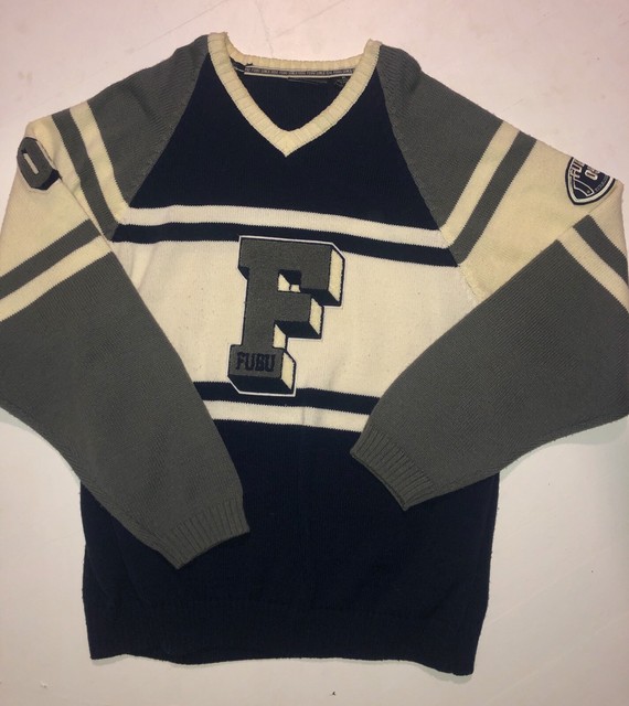 VINTAGE MENS FUBU SWEATER PULLOVER V NECK SIZE XL COLOR BLOCK KNIT F | eBay