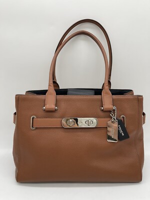 Coach 36514 Swagger 21 Pebble Leather Satchel Carryall Bag Saddle