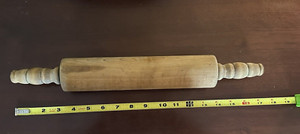 Vintage Hard Wood Rolling Pin W/ Grooved Turning Handles 