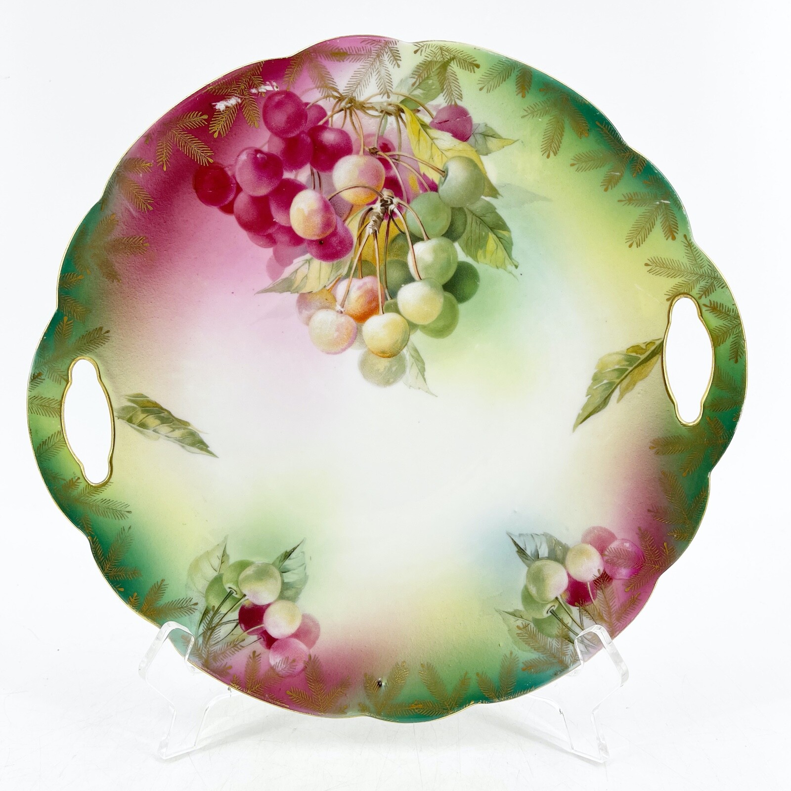 Antique Royal Bayreuth Gold Gilt Grape Two Handled Cake Plate 11 Inch