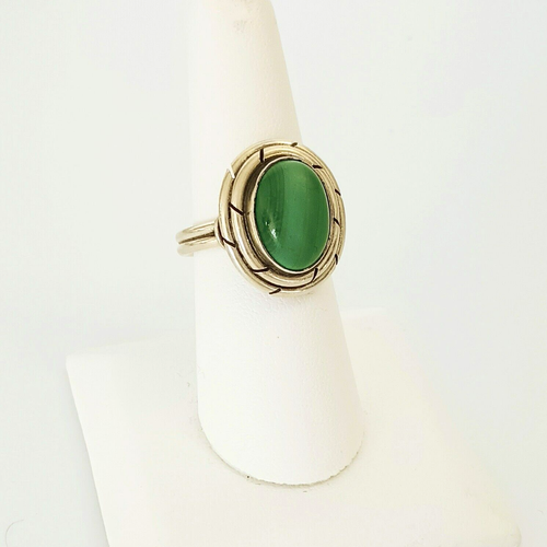 Sterling Silver Green Malachite Ring 7.5 Oval Etched 925 Cabochon Ring - Picture 7 of 11