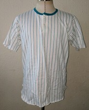 Vintage Blank Henley M Turquoise White Pin Stripe Baseball T Shirt Made In USA