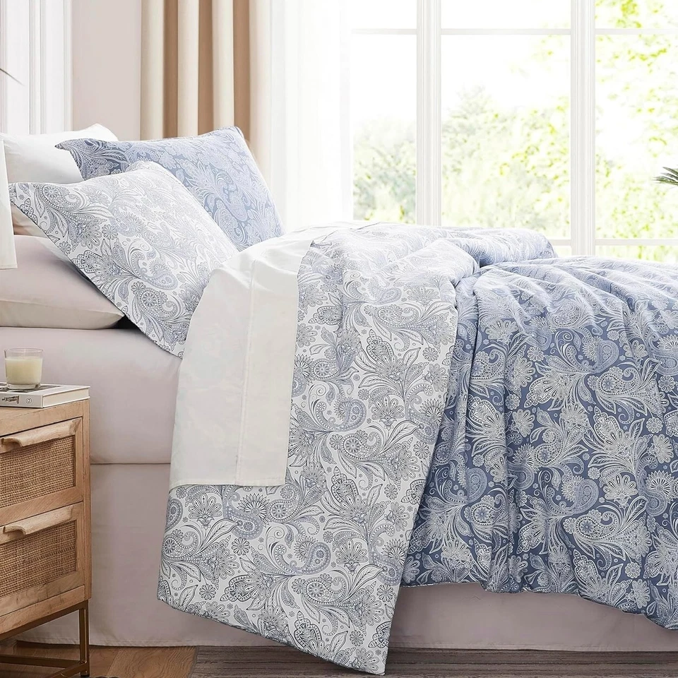 Новый West вяз синий пейсли двусторонний печать постельного белья пододеяльник и накидка чехол King Queen - Изображение 4 из 4