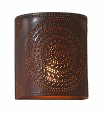 Rustic Single Light Punched Tin Chisel Patterned Wall Sconce in Rustic Tin