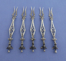 5 Cocktailgabeln mit Vogel - Picker -  Vorlegegabel - 835er Silber - 10 cm