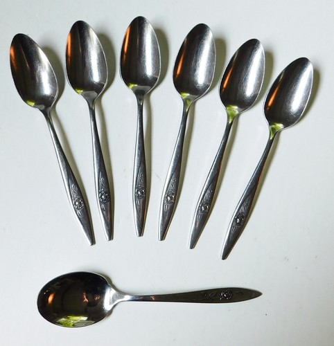 Lote de 6 cucharaditas de azúcar Oneida LASTING ROSE de acero inoxidable Oneidacraft Deluxe - Imagen 1 de 3