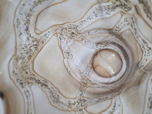 Vaso vintage fazzoletto increspato vetro soffiato a mano ambra chiara 13,5" - Foto 6 di 12