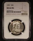 1957 Franklin Half Dollar - 50c NGC MS66 FBL - Full Bell Lines - Tough Coin!