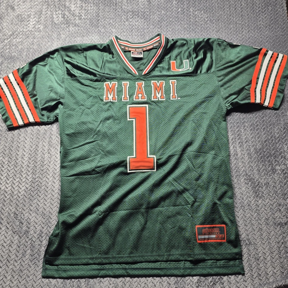 Camiseta de fútbol americano vintage Colosseum Miami Hurricanes #1 para hombre L verde naranja NCAA Foto 2 de 4