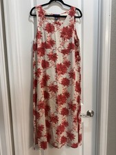 Mountain Lake Beige Floral Sleeveless Maxi Dress MedPet Round Neck Side Slit