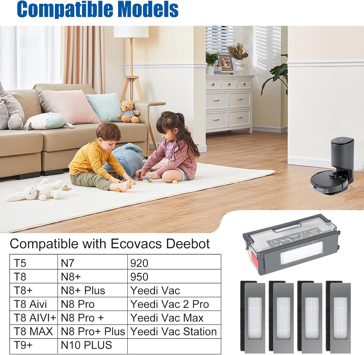 Lot De 4 Filtres HEPA Compatibles Ecovacs Deebot OZMO N10 N10 Plus T8 T9 N8 - Pièces De Rechange