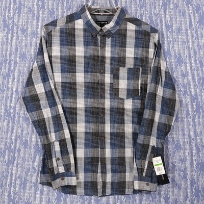 Ocean Current Shirt Mens Large Outdoor Plaid Button Down Cotton Blue Gray NEW