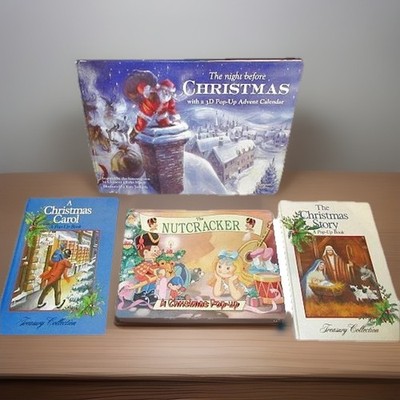 Vintage Christmas Pop Up Books Set Of 4 Hardcover Nutcracker Advent 80s 90s