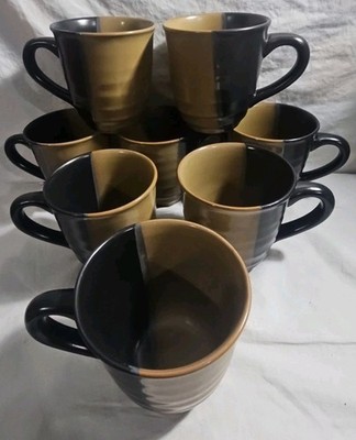 Sango Gold Dust Brown & Black 5022 Stoneware Coffee Cups Tea Cups (Set of 8)