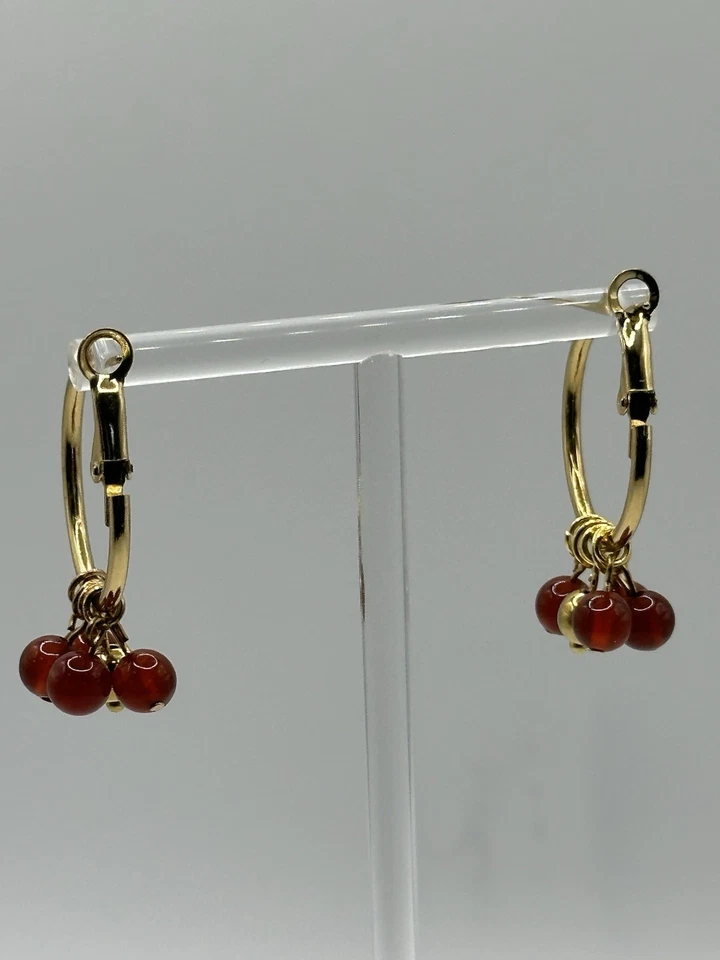 Pendientes colgantes de cornalina chapados en oro de 18 quilates hechos a mano en EE. UU. Foto 3 de 4