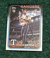 EVAN CARTER - 2024 TOPPS UPDATE ROOKIE DEBUT ROOKIE CARD # US58 - TEXAS RANGERS. rookie card picture